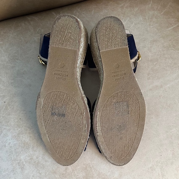 Stuart Weitzman Mirela II Espadrille Wedge Sandal Navy Suede/Natural 7.5C Casual - Picture 10 of 13